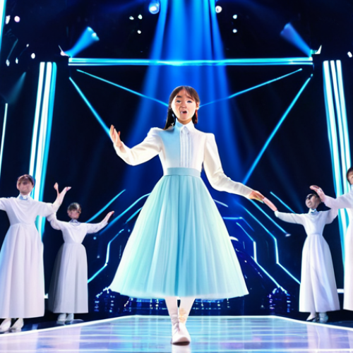 Home 6 A professional K-Pop idol, a female dancer in a modest, stylish performance outfit, fully clothed, performing on a large, futuristic concert stage. Dynamic, vibrant lighting illuminates the scene. The idol appears as a glowing, ethereal hologram, mid-dance, with incredible detail and volumetric presence, surrounded by subtle light effects. A blurred, diverse audience in the foreground is mesmerized, captivated by the immersive experience. The atmosphere is energetic and high-tech. Professional photography, high resolution, perfect anatomy, correct proportions, well-formed hands, natural body proportions, natural pose, safe for work, appropriate content, fully clothed, professional, family-friendly.